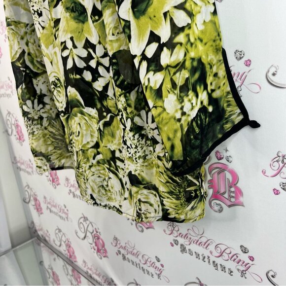Quintessential blouse flowers Floral Green white black Top artsy button flowy - Picture 3 of 11